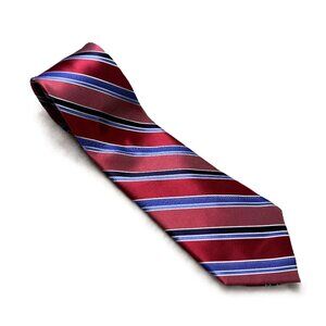 Jones New York Red Blue Diagonal Stripe Silk Tie EUC